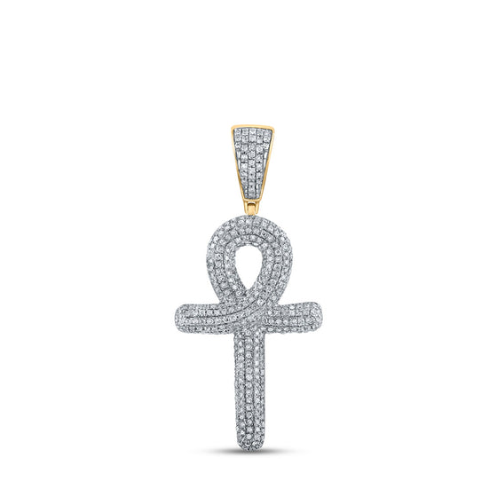 10k Yellow Gold Mens Round Diamond Ankh Cross Charm Pendant 3/4 Cttw