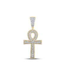  10k Two-tone Gold Mens Round Diamond Ankh Cross Charm Pendant 7/8 Cttw