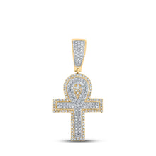  10k Two-tone Gold Mens Round Diamond Ankh Cross Charm Pendant 1/2 Cttw