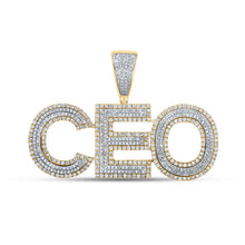  10k Two-tone Gold Mens Round Diamond CEO Phrase Charm Pendant 2-1/5 Cttw