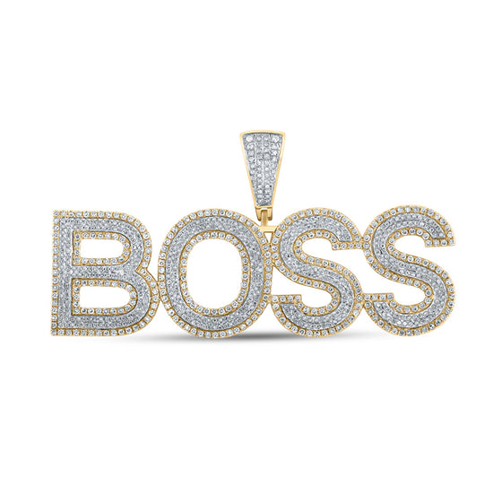 10k Two-tone Gold Mens Round Diamond BOSS Phrase Charm Pendant 3 Cttw