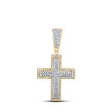  10k Two-tone Gold Mens Round Diamond Cross Charm Pendant 3/8 Cttw