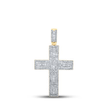  10k Yellow Gold Mens Baguette Diamond Cross Charm Pendant 7/8 Cttw