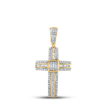  10k Yellow Gold Mens Baguette Diamond Cross Charm Pendant 1/2 Cttw