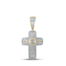 10k Yellow Gold Mens Baguette Diamond Cross Charm Pendant 5/8 Cttw