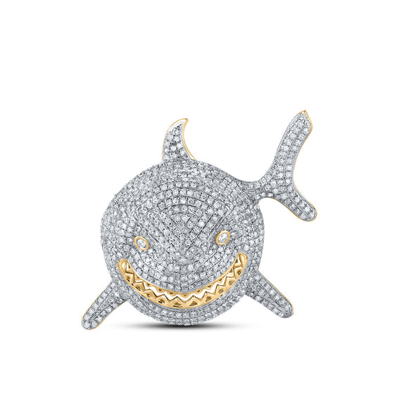10k Yellow Gold Mens Round Diamond Shark Animal Charm Pendant 1-7/8 Cttw