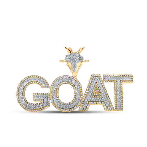 10k Two-tone Gold Mens Round Diamond GOAT Phrase Charm Pendant 2-3/4 Cttw