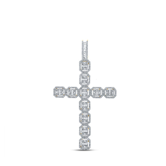 10k Yellow Gold Mens Baguette Diamond Cross Charm Pendant 2-1/3 Cttw