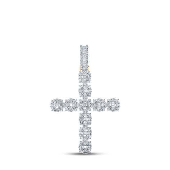 10k Yellow Gold Mens Baguette Diamond Cross Charm Pendant 1-7/8 Cttw