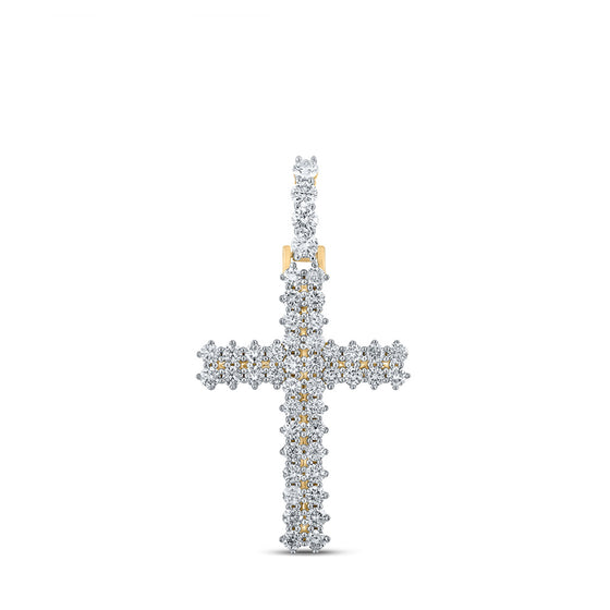 10k Yellow Gold Mens Round Diamond Cross Charm Pendant 2-1/3 Cttw