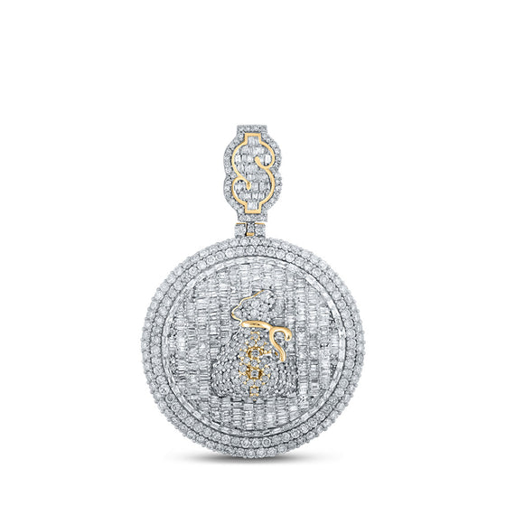 10k Yellow Gold Mens Baguette Diamond Money Bag Circle Charm Pendant 5 Cttw