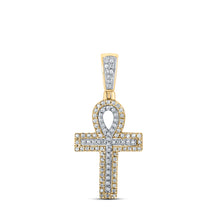  10k Two-tone Gold Mens Round Diamond Ankh Cross Charm Pendant 1/4 Cttw