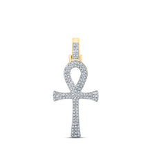  10k Yellow Gold Mens Round Diamond Ankh Cross Charm Pendant 1/3 Cttw