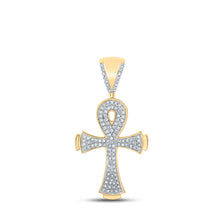  10k Yellow Gold Mens Round Diamond Ankh Cross Charm Pendant 1/3 Cttw