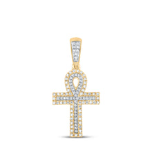  10k Two-tone Gold Mens Round Diamond Ankh Cross Charm Pendant 1/4 Cttw