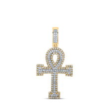  10k Two-tone Gold Mens Round Diamond Ankh Cross Charm Pendant 1/2 Cttw
