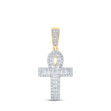  10k Yellow Gold Mens Round Diamond Ankh Cross Charm Pendant 1/2 Cttw