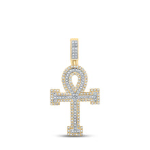  10k Two-tone Gold Mens Round Diamond Ankh Cross Charm Pendant 7/8 Cttw