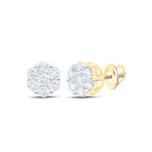  10k Yellow Gold Womens Round Diamond Flower Cluster Earrings 1/5 Cttw
