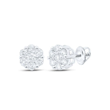  10k White Gold Womens Round Diamond Flower Cluster Earrings 1/5 Cttw