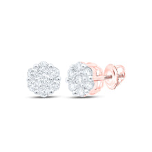  10k Rose Gold Womens Round Diamond Flower Cluster Earrings 1/5 Cttw