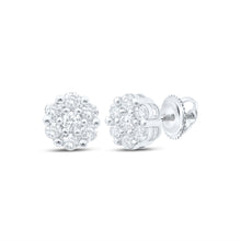  10k White Gold Womens Round Diamond Flower Cluster Earrings 1/2 Cttw
