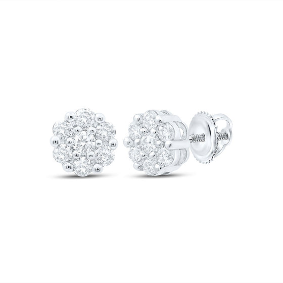 10k White Gold Womens Round Diamond Flower Cluster Earrings 1/2 Cttw