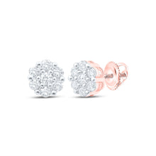  10k Rose Gold Womens Round Diamond Flower Cluster Earrings 1/2 Cttw