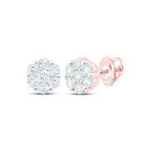  10k Rose Gold Womens Round Diamond Flower Cluster Earrings 3/4 Cttw