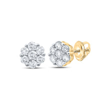  14k Yellow Gold Womens Round Diamond Flower Cluster Earrings 1 Cttw