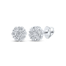  14k White Gold Womens Round Diamond Flower Cluster Earrings 1-1/5 Cttw