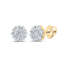  14k Yellow Gold Womens Round Diamond Flower Cluster Earrings 1-1/2 Cttw