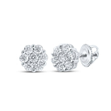  14k White Gold Womens Round Diamond Flower Cluster Earrings 1-1/2 Cttw
