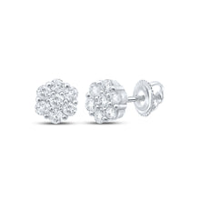  14k White Gold Womens Round Diamond Flower Cluster Earrings 1-3/4 Cttw