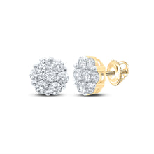  14k Yellow Gold Womens Round Diamond Flower Cluster Earrings 2 Cttw