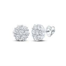  14k White Gold Womens Round Diamond Flower Cluster Earrings 2 Cttw