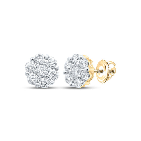 14k Yellow Gold Womens Round Diamond Flower Cluster Earrings 2-1/4 Cttw