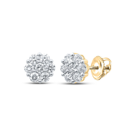 14k Yellow Gold Womens Round Diamond Flower Cluster Earrings 2-5/8 Cttw