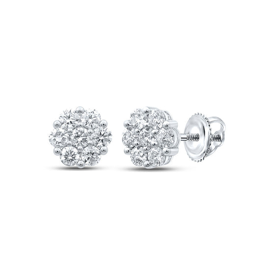 14k White Gold Womens Round Diamond Flower Cluster Earrings 2-5/8 Cttw