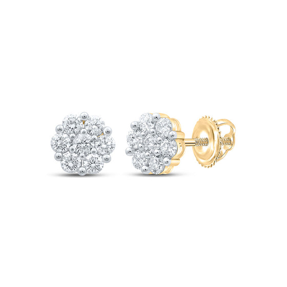 14k Yellow Gold Womens Round Diamond Flower Cluster Earrings 2-3/4 Cttw