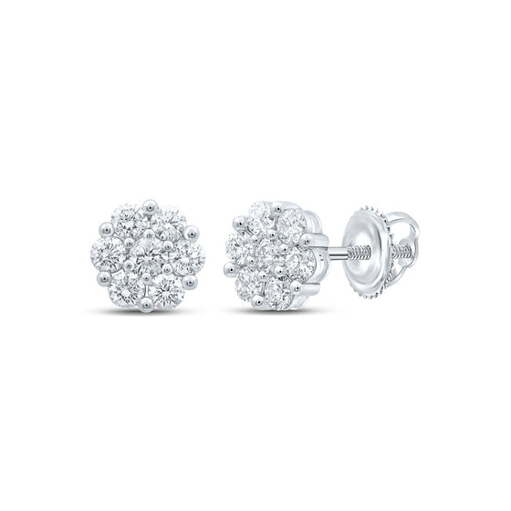 14k White Gold Womens Round Diamond Flower Cluster Earrings 2-3/4 Cttw