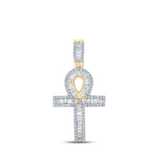  10k Yellow Gold Mens Baguette Diamond Ankh Charm Pendant 3/4 Cttw