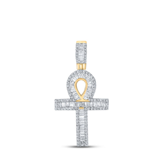 10k Yellow Gold Mens Baguette Diamond Ankh Charm Pendant 3/4 Cttw