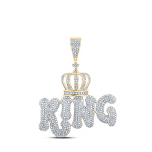  10k Yellow Gold Mens Round Diamond King Crown Phrase Charm Pendant 2-3/8 Cttw