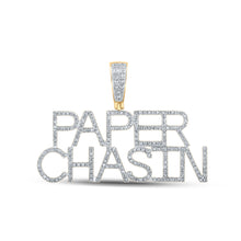  10k Yellow Gold Mens Round Diamond Paper Chasin Phrase Charm Pendant 5/8 Cttw