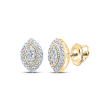  Yellow-tone Sterling Silver Womens Round Diamond Oval Cluster Earrings 1/10 Cttw