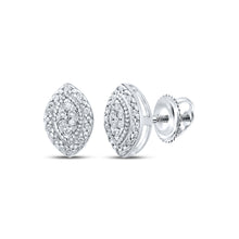  Sterling Silver Womens Round Diamond Oval Cluster Earrings 1/10 Cttw