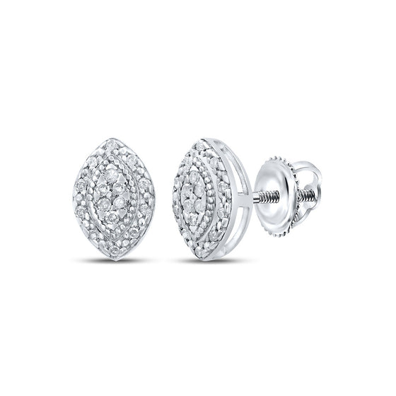 Sterling Silver Womens Round Diamond Oval Cluster Earrings 1/10 Cttw