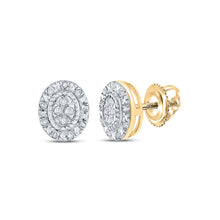  Yellow-tone Sterling Silver Womens Round Diamond Oval Earrings 1/10 Cttw