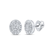  Sterling Silver Womens Round Diamond Oval Earrings 1/10 Cttw
